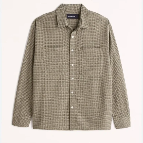 abercrombie long sleeve men's waffle button up olive green size small - Picture 5 of 16